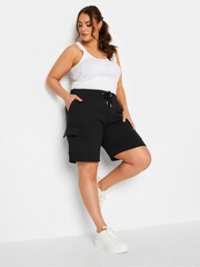 Yours Curve Black Cargo Jogger Shorts - Image 2 of 3