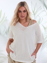 Yours Curve Cream Crochet Boxy Cover-Up - Image 3 of 5