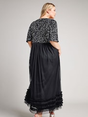 Yours Curve Black Luxe Sequin Ruffle Hem Maxi Dress - Image 2 of 4