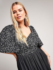 Yours Curve Black Luxe Sequin Ruffle Hem Maxi Dress - Image 3 of 4