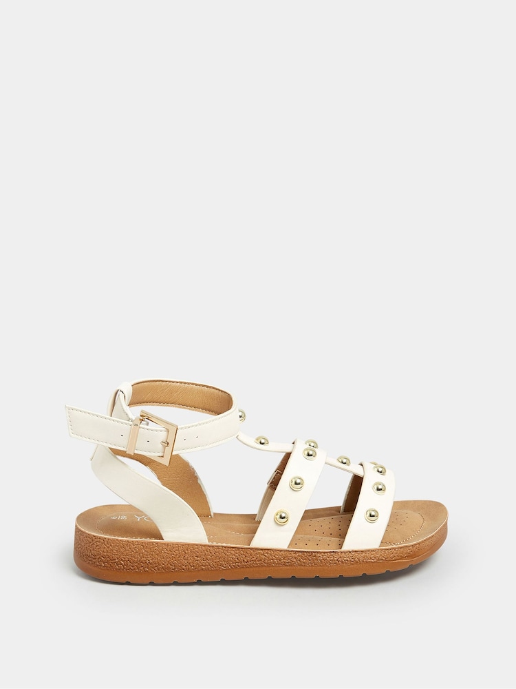 Yours Curve White Extra Wide Fit Studded Gladiator Sandals - Image 1 of 4