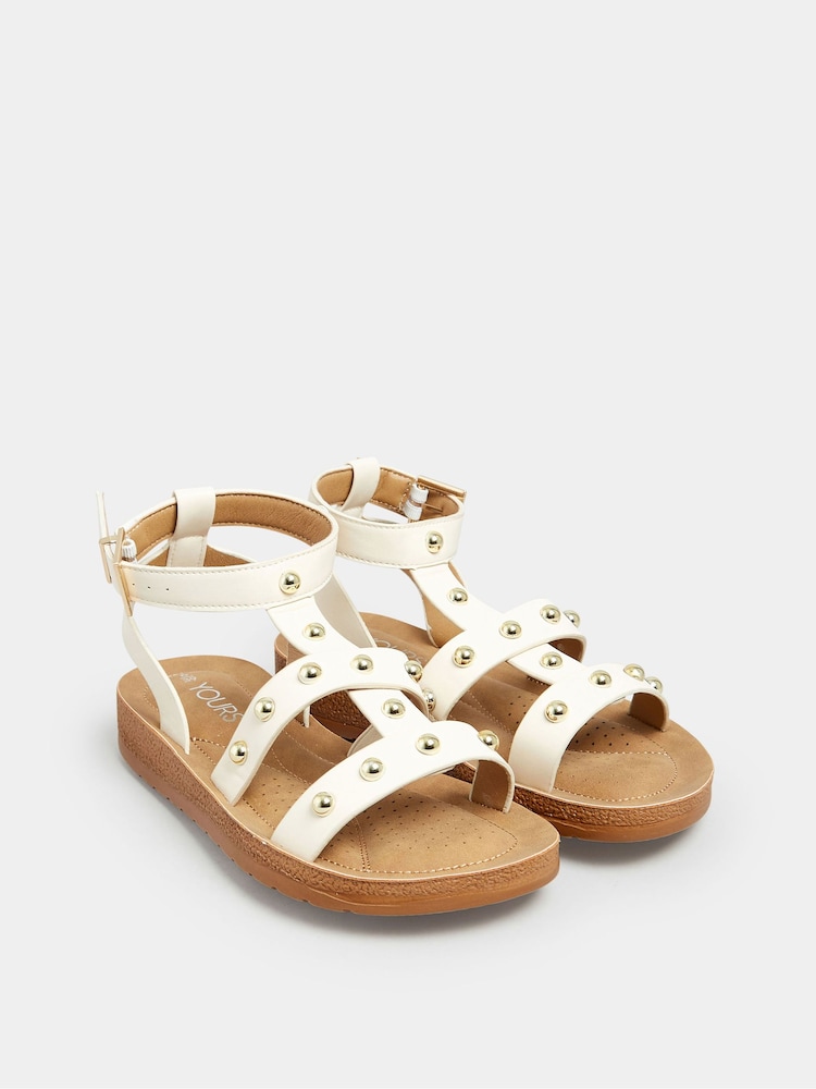 Yours Curve White Extra Wide Fit Studded Gladiator Sandals - Image 2 of 4