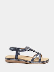 Yours Curve Navy Blue Glitter Extra Wide Fit Floral Diamante Studded Sandals - Image 2 of 5