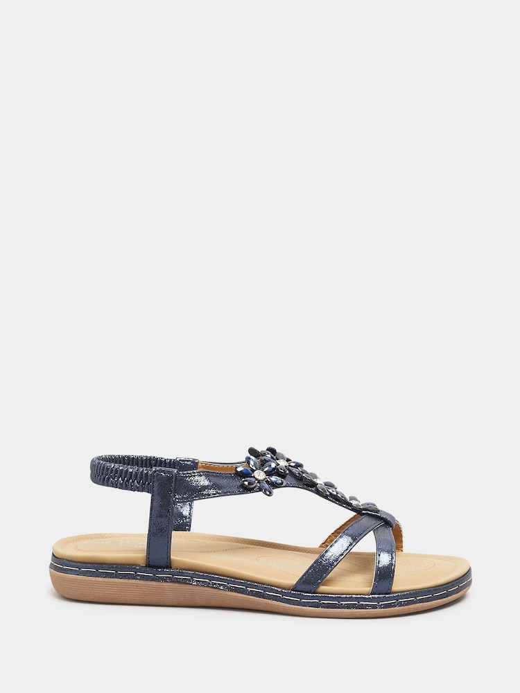 Azul marino con purpurina - Yours Curve Floral Diamante Studded Sandals - Imagen 2 de 5 Azul marino con purpurina - Yours Curve Floral Diamante Studded Sandals - Imagen 2 de 5