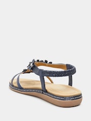 Yours Curve Navy Blue Glitter Extra Wide Fit Floral Diamante Studded Sandals - Image 3 of 5