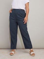 Yours Curve Blue Cool 100% Cotton Wide Leg Trousers - Image 1 of 5