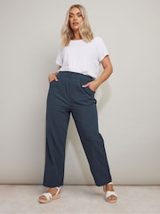 Yours Curve Blue Cool 100% Cotton Wide Leg Trousers - Image 2 of 5