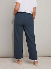Yours Curve Blue Cool 100% Cotton Wide Leg Trousers - Image 3 of 5