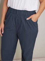Yours Curve Blue Cool 100% Cotton Wide Leg Trousers - Image 4 of 5