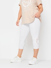 Yours Curve White Lace Stretched Cropped Leggings - Image 1 of 5