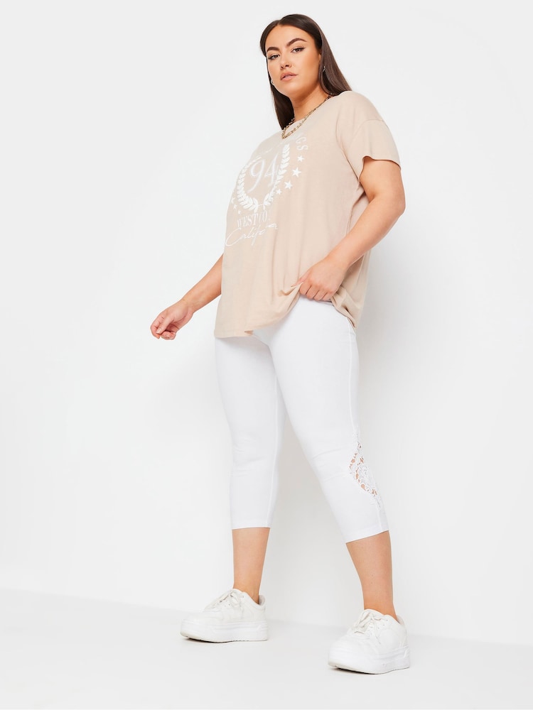 Yours Curve White Lace Stretched Cropped Leggings - Image 2 of 5