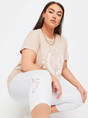 Yours Curve White Lace Stretched Cropped Leggings - Image 3 of 5