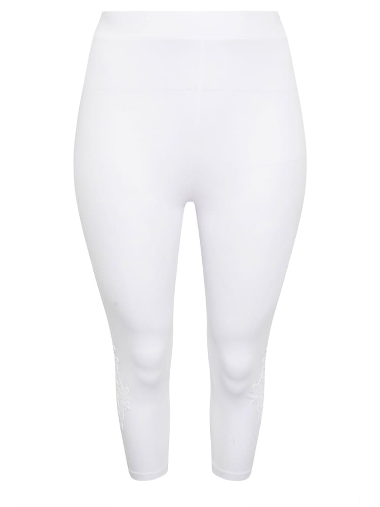 Yours Curve White Lace Stretched Cropped Leggings - Image 5 of 5