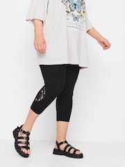 Yours Curve Black Lace Stretched Cropped Leggings - Image 1 of 5