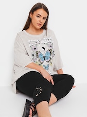 Yours Curve Black Lace Stretched Cropped Leggings - Image 2 of 5