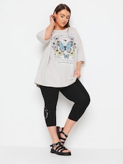 Yours Curve Black Lace Stretched Cropped Leggings - Image 3 of 5