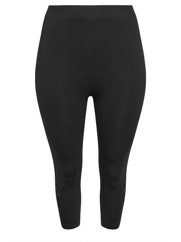 Yours Curve Black Lace Stretched Cropped Leggings - Image 5 of 5