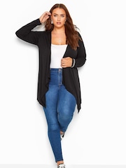 Yours Curve Black Waterfall Cardigan - Image 3 of 8