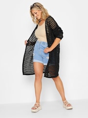 Yours Curve Black Midi Crochet Cardigan - Image 1 of 5