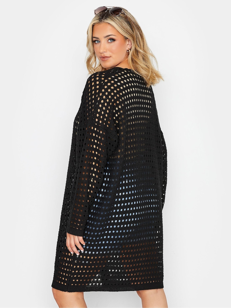 Yours Curve Black Midi Crochet Cardigan - Image 2 of 5