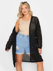 Yours Curve Black Midi Crochet Cardigan - Image 4 of 5