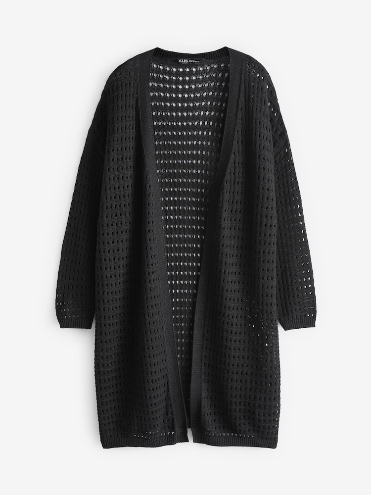 Yours Curve Black Midi Crochet Cardigan - Image 5 of 5