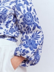 Boden Blue Puff Sleeve Linen Shirt - Image 2 of 7