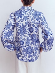 Boden Blue Puff Sleeve Linen Shirt - Image 3 of 7