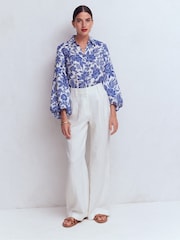 Boden Blue Puff Sleeve Linen Shirt - Image 4 of 7