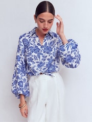 Boden Blue Puff Sleeve Linen Shirt - Image 5 of 7