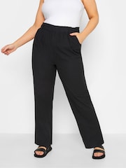 Yours Curve Black Cool 100% Cotton Wide Leg Trousers - Image 1 of 5