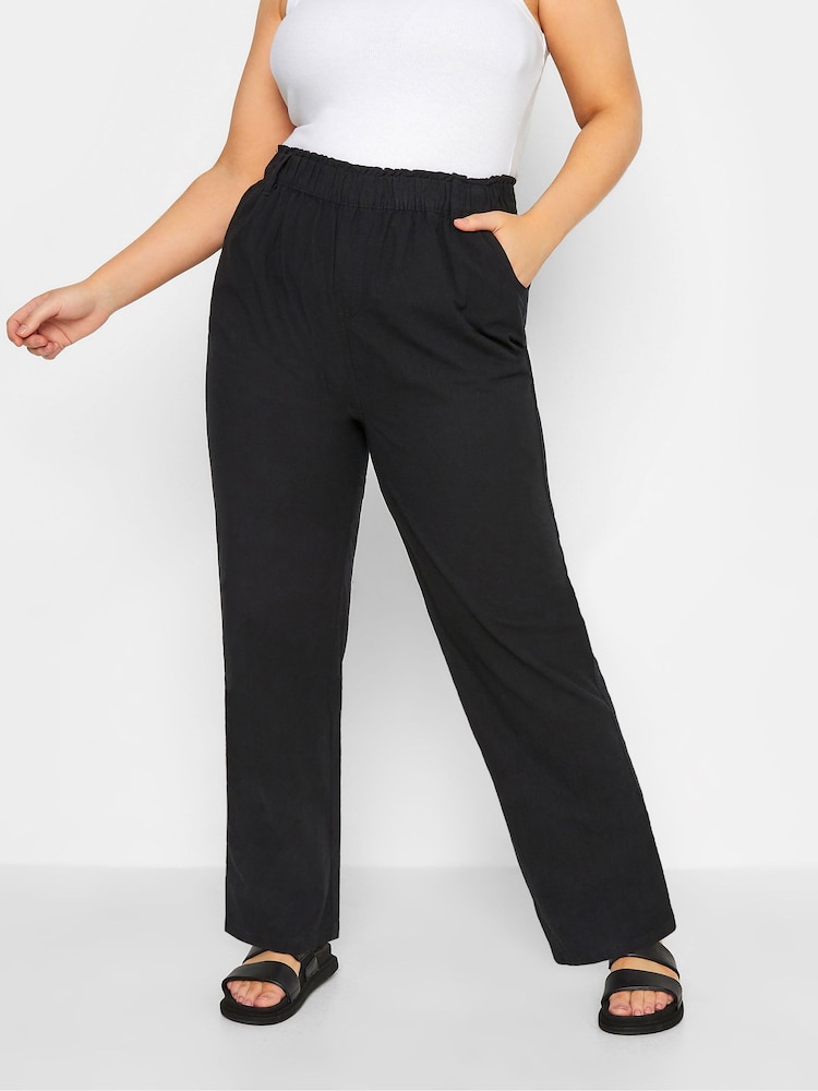 Yours Curve Black Cool 100% Cotton Wide Leg Trousers - Image 1 of 5