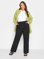 Yours Curve Black Cool 100% Cotton Wide Leg Trousers - Image 2 of 5