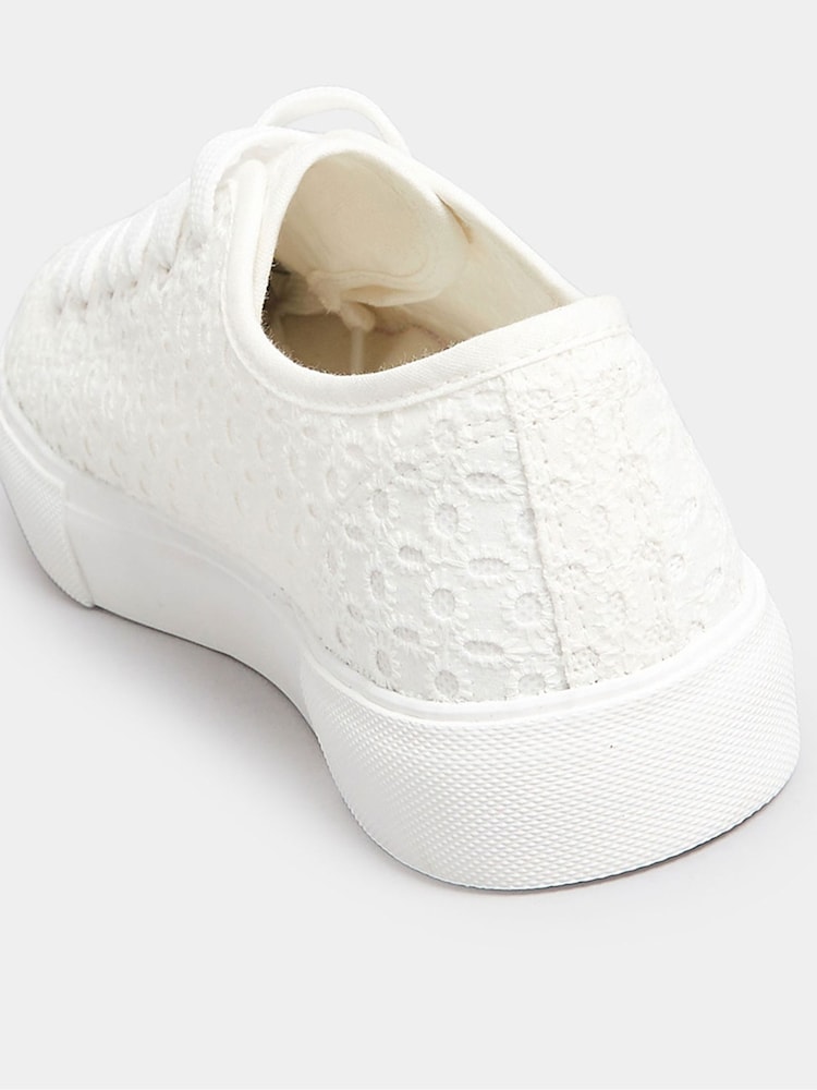 Yours Curve White Wide Fit Broderie Anglaise Trainers - Image 4 of 4