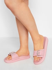 Yours Curve Pink Wide Fit Colour Drench Buckle Mules - Image 1 of 5