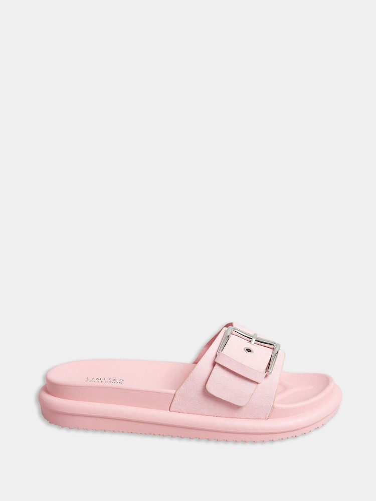 Yours Curve Pink Wide Fit Colour Drench Buckle Mules - Image 2 of 5