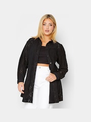 Yours Curve Black Broderie Shirt - Image 1 of 4