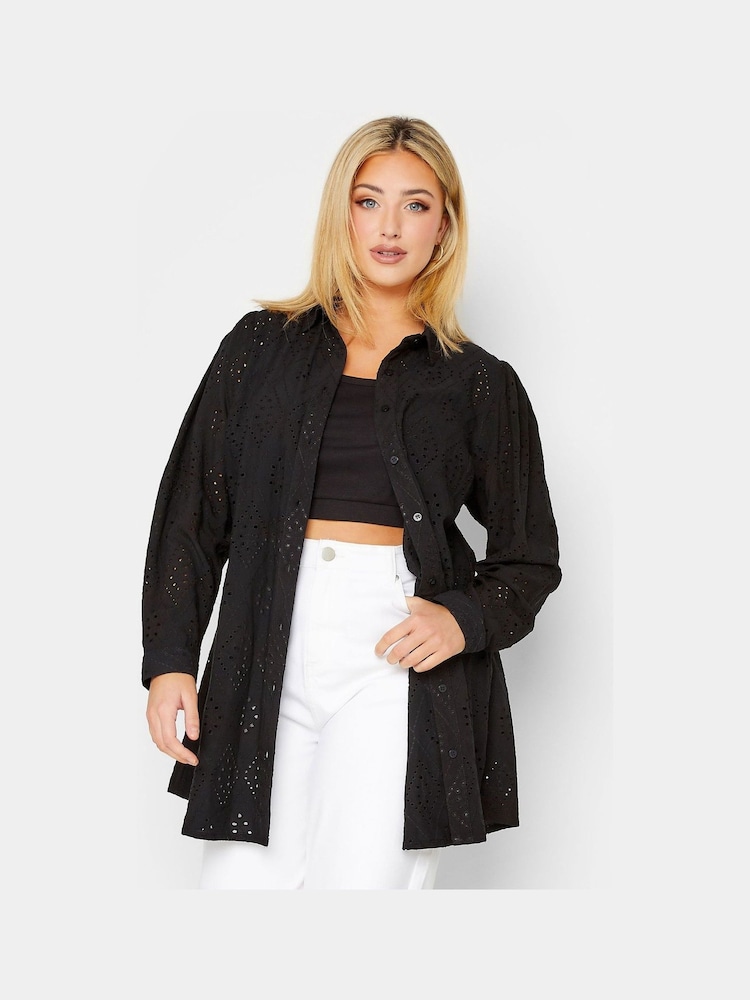 Yours Curve Black Broderie Shirt - Image 1 of 4