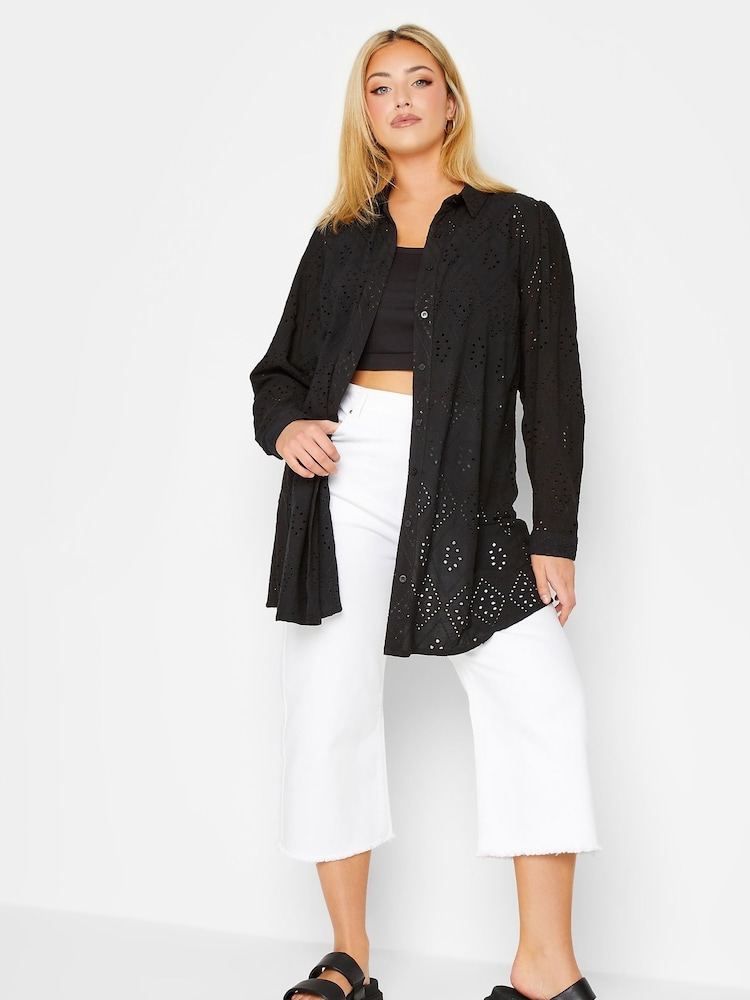 Yours Curve Black Broderie Shirt - Image 2 of 4