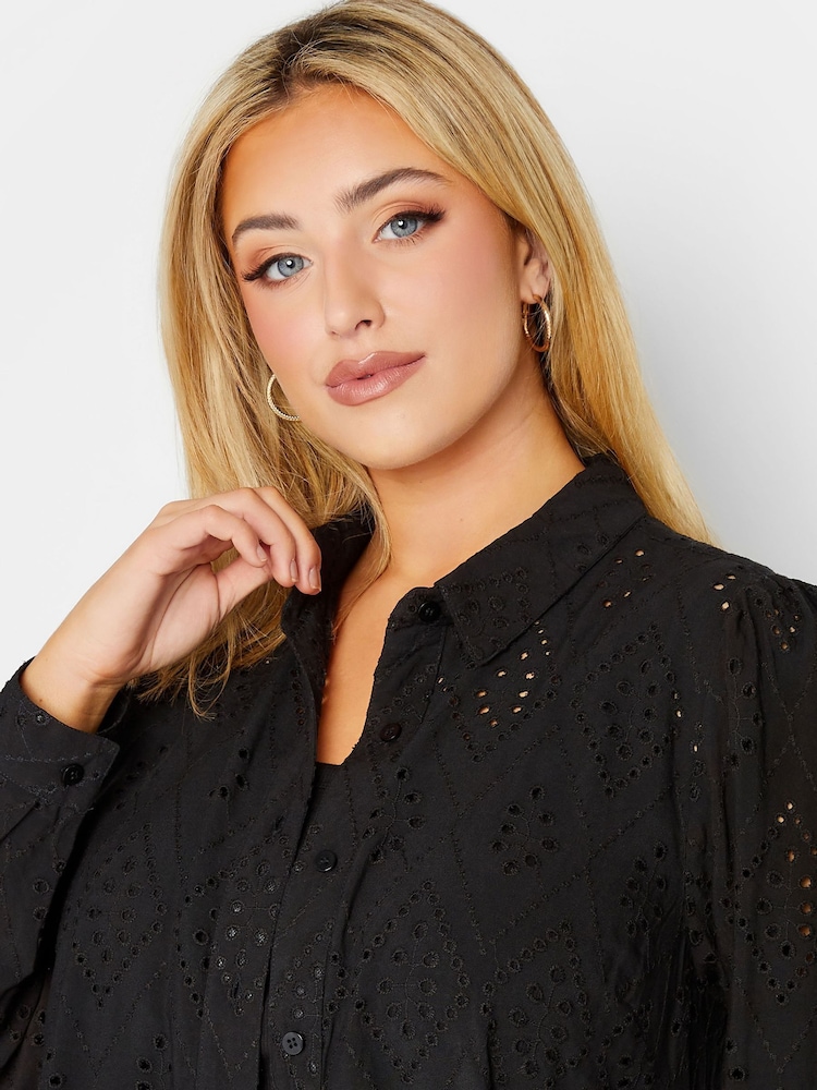 Yours Curve Black Broderie Shirt - Image 4 of 4
