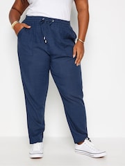 Yours Curve Blue Linen Viscose Joggers - Image 1 of 5