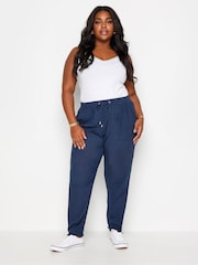 Yours Curve Blue Linen Viscose Joggers - Image 3 of 5