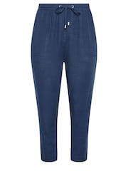 Yours Curve Blue Linen Viscose Joggers - Image 5 of 5