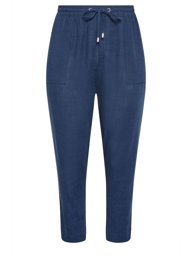 Yours Curve Blue Linen Viscose Joggers - Image 5 of 5