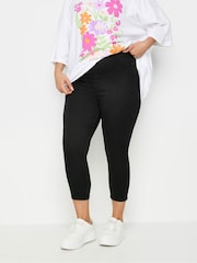 Negru - Yours Curve Decupat/Trei sferturi Jenny Mulați/Elastici Jeggings - Image 1 of 7