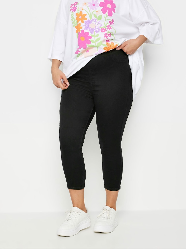 Negru - Yours Curve Decupat/Trei sferturi Jenny Mulați/Elastici Jeggings - Image 1 of 7