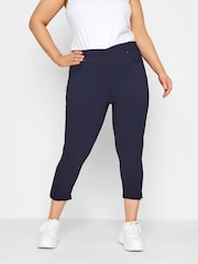 Yours Curve Blue Bengaline Cropped Stetch Pull-Ons Trousers - Image 1 of 5