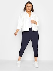 Yours Curve Blue Bengaline Cropped Stetch Pull-Ons Trousers - Image 2 of 5