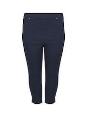 Yours Curve Blue Bengaline Cropped Stetch Pull-Ons Trousers - Image 3 of 5
