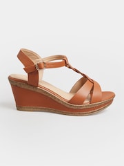 Yours Curve Extra Wide Fit Comfort Cross Strap Plaited Wedges - صورة 2 من 5